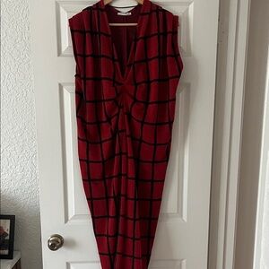 Zara Red and Black Grid Midi Dress